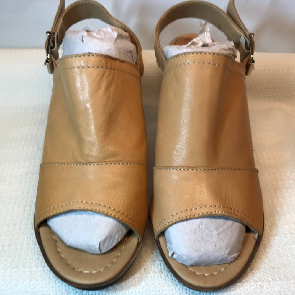 Sophia Milano Pump Chunky Heel Leather Sling Back Peep Toe Tan  Italy